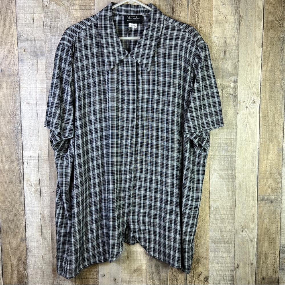 Tori Alexander Vintage Size 20W Hidden Button Front Short Sleeve Plaid S…